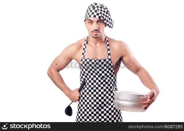 Sexy male cook isolated on the white