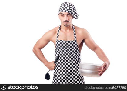 Sexy male cook isolated on the white