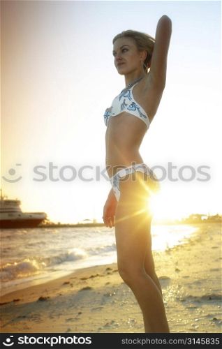 Sexy model poses by the beach