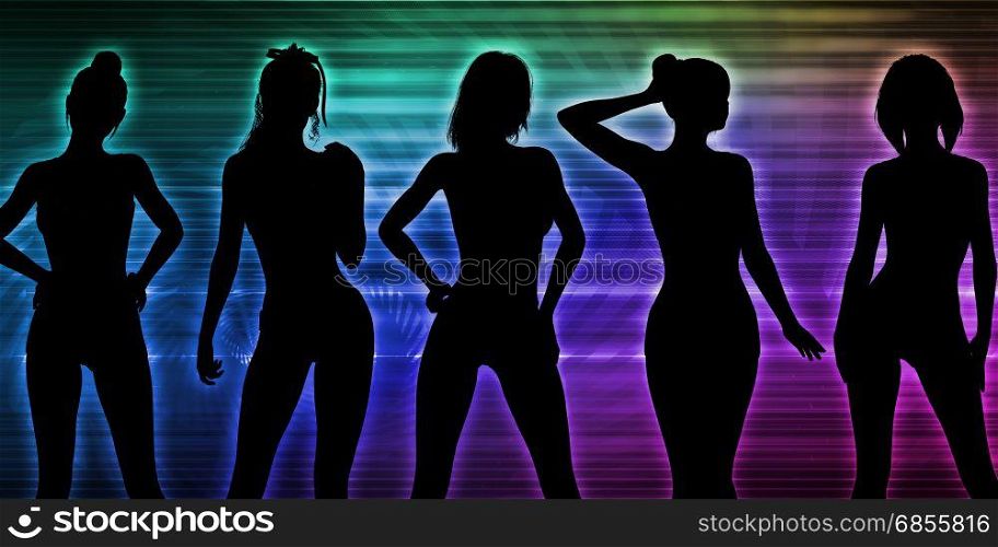 Sexy Nightlife with Silhouettes of Women Dancing. Sexy Nightlife