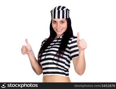 Sexy prisoner saying Ok isolated on a over white background