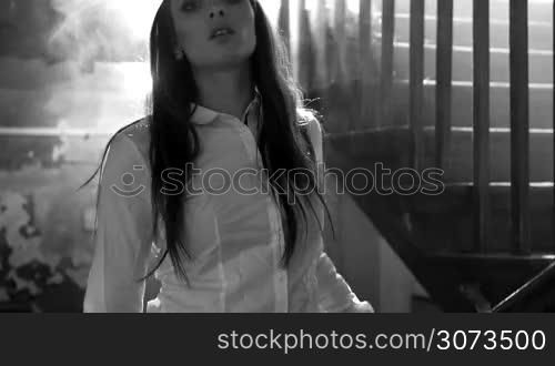 sexy school girl cinematic black and white scene