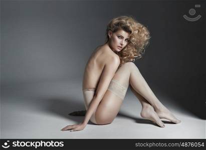 Sexy slim woman wearing bright stockings