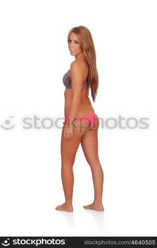 Sexy woman back with bikini isolated on a white background