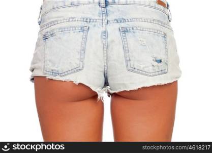 Sexy woman body in jean shorts isolated on a white background