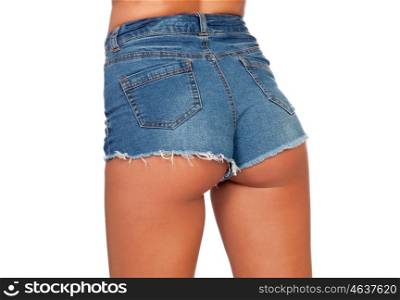 Sexy woman body in jean shorts isolated on a white background&#xA;