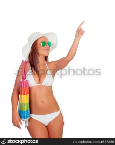Sexy woman in bikini with sunglasses isolated on white background