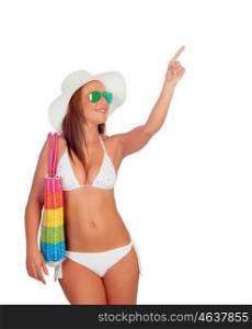 Sexy woman in bikini with sunglasses isolated on white background