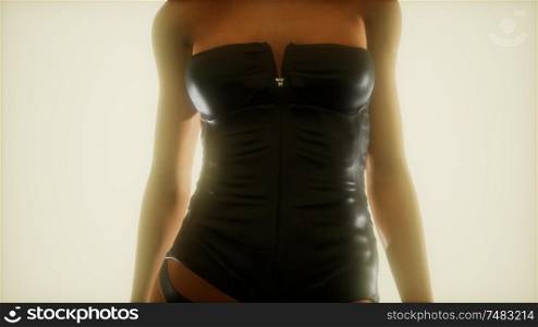 sexy woman in leather corset in studio. Sexy Woman in Leather Corset