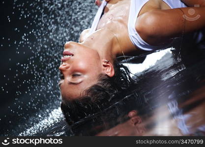 sexy woman in water studio