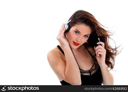 Sexy woman listening to music