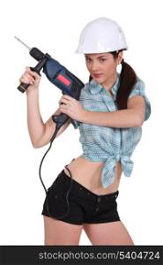 sexy woman using a power drill