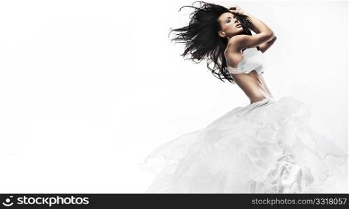 Sexy woman wearing white dress