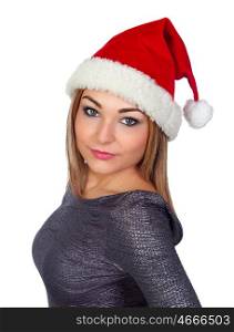 Sexy woman with a Christmas hat isolated on white background