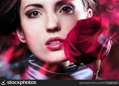 sexy woman with rose in hand
