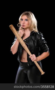 Sexy young blonde with a bat in their hands. Isolated