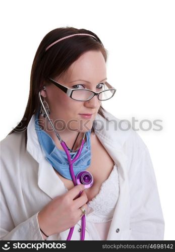 sexy young doctor or nurse isolated on white background