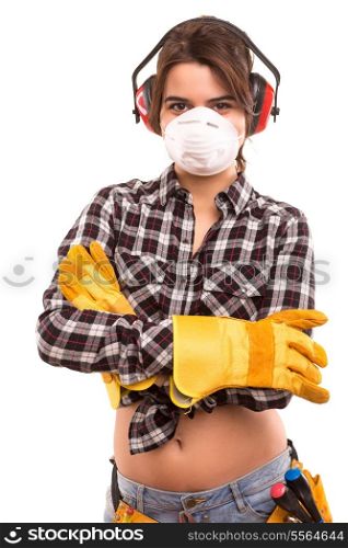 Sexy young woman construction worker