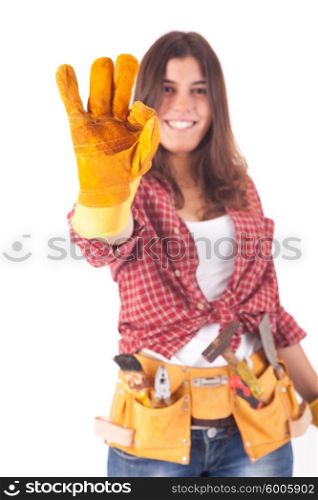 Sexy young woman construction worker