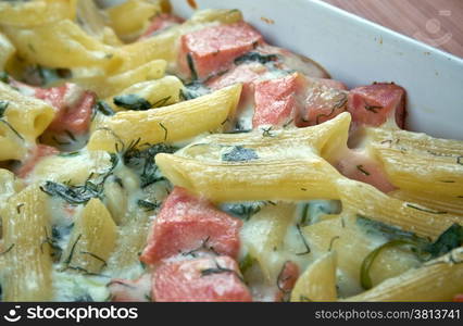 Sformato di pasta - baked penne pasta with sausage and onions