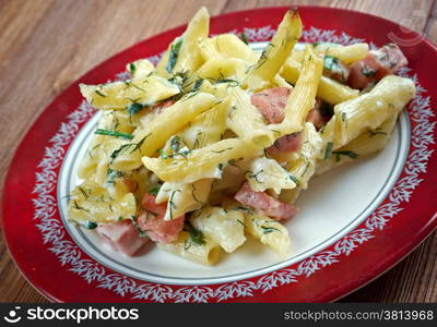 Sformato di pasta - baked penne pasta with sausage and onions