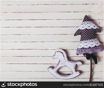 Shabby Christmas toys in white and black colors. Shabby Christmas toys