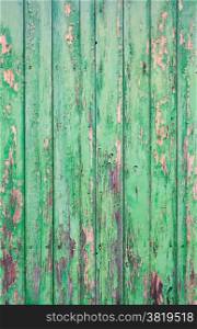 Shabby wooden door with flaked green paint.