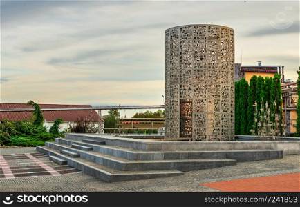 Shabo, Ukraine 09.29.2019. Light and music fountain with wine icon symbols in the Shabo winery, Odessa region, Ukraine. Wine Culture Center and Winery in Shabo, Ukraine