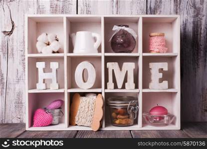 Shadow box with wooden letters home and cozy things. Shadowbox home