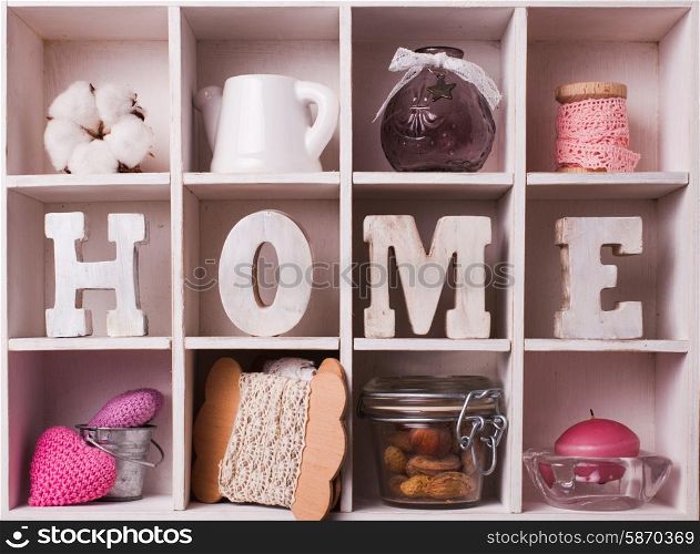 Shadow box with wooden letters home and cozy things. Shadowbox home