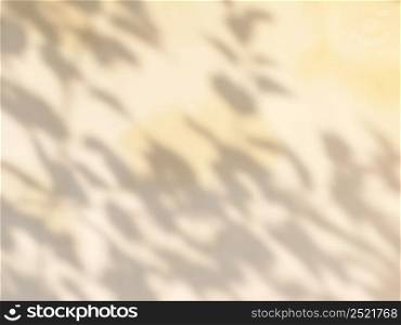 Shadow of leaf on light yellow color background. Abstract neutral nature concept background.