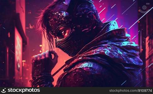 Shadow warrior cyberpunk ninja. Generative AI. High quality illustration. Shadow warrior cyberpunk ninja. Generative AI