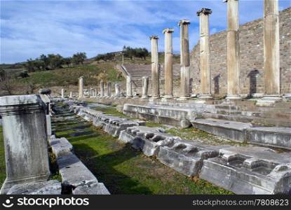 Shadows and ruins of Asklepion in Bergama, Turkey