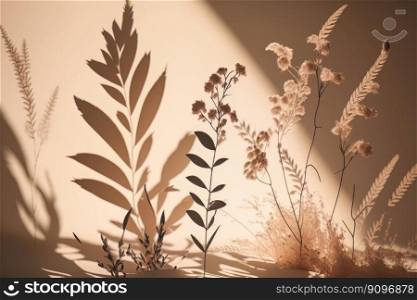 Shadows nature light beige background. Illustration AI Generative AI 