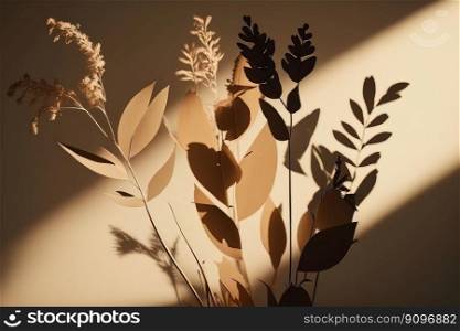 Shadows nature light beige background. Illustration AI Generative AI 