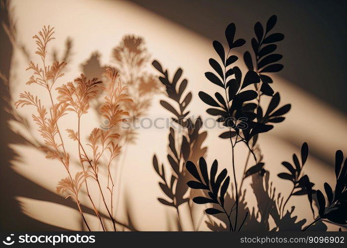 Shadows nature light beige background. Illustration AI Generative AI 