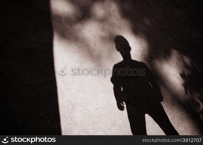 Shadows of tree branches and a man
