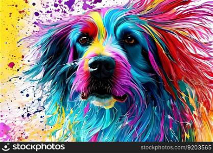 Shaggy dog of different colors. Portrait close-up. Generative AI