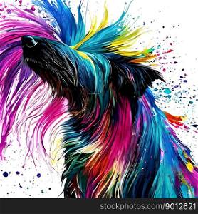 Shaking colorful dog with splashes of paint on white background. Generative AI