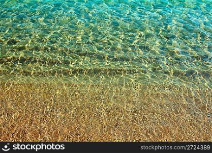 shallow of sea on gold sand beach close-up