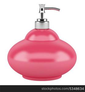 shampoo in pink bottle isolated on white background