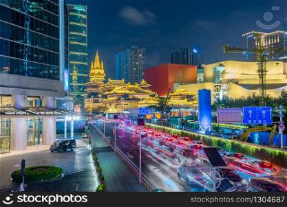 SHANGHAI, CHINA - OCTOBER 12, 2019: Jing&rsquo;an District, Shanghai, Buddhist Temple, Jing&rsquo;an Temple, is a famous tourist attraction in Shanghai. Jing&rsquo;an Temple is a Buddhist temple dating back to the 3rd century in the 3rd