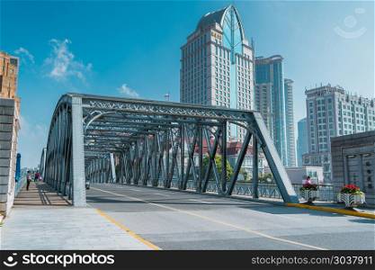 Shanghai China, Sep 2017:the historical Waibaidu bridge, a steel. Shanghai China, Sep 2017:the historical Waibaidu bridge, a steel frame bridge in the Shanghai city