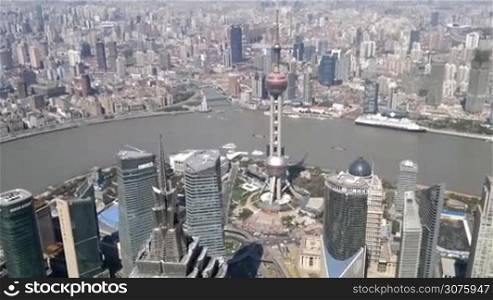 Shanghai cityscape overlooking the Financial District and Huangpu River, China