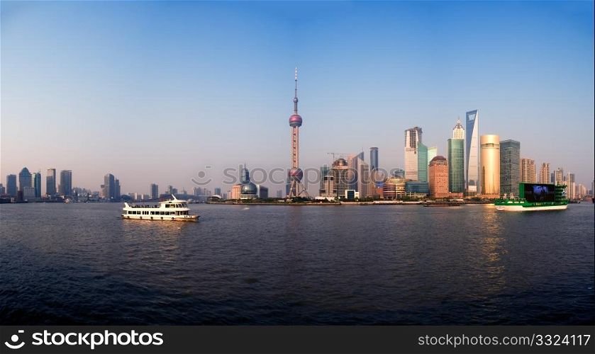 shanghai pudong finacial district wide panoramic view
