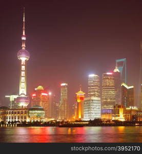 Shanghai skyline at night, China