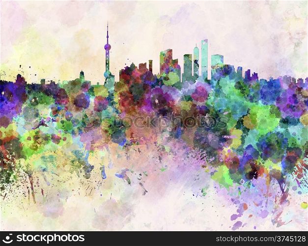 Shanghai skyline in watercolor background