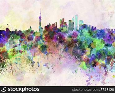 Shanghai skyline in watercolor background