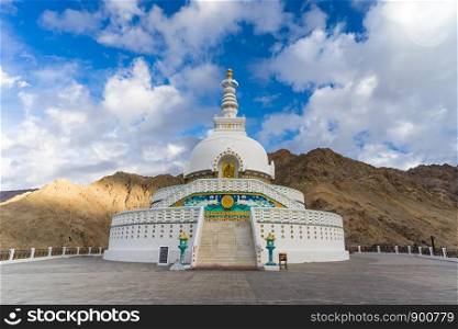 Shanti Stupa on a hilltop in Changpa, Leh district, Ladakh Region, Jammu and Kashmir State, northern India