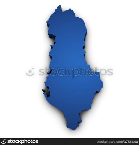 Shape 3d of Albania map colored in blue and isolated on white background.